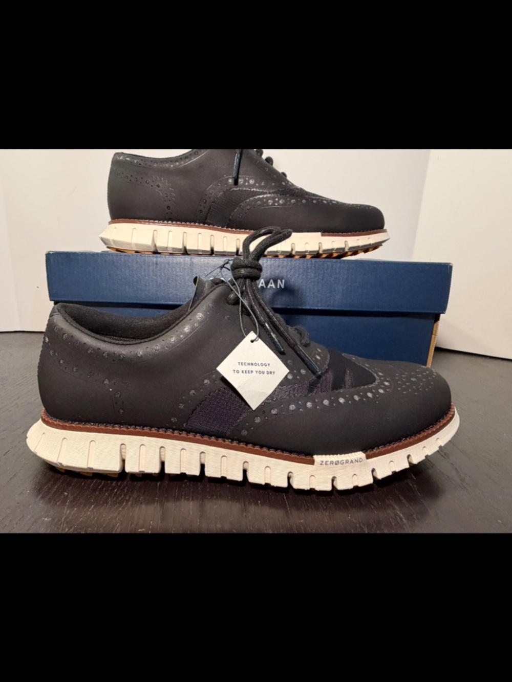 Cole Haan ZeroGrand Remastered No Sew Wingtip Golf Shoes Black Mens 7.5M
